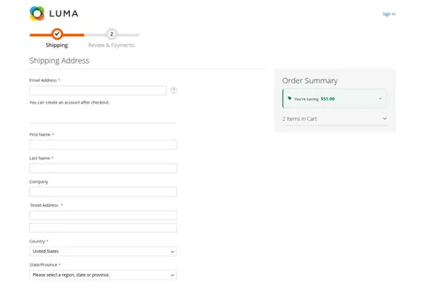 Luma checkout: compact card at the top of the order summary