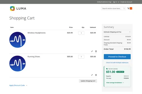 Placement option: below the checkout button
