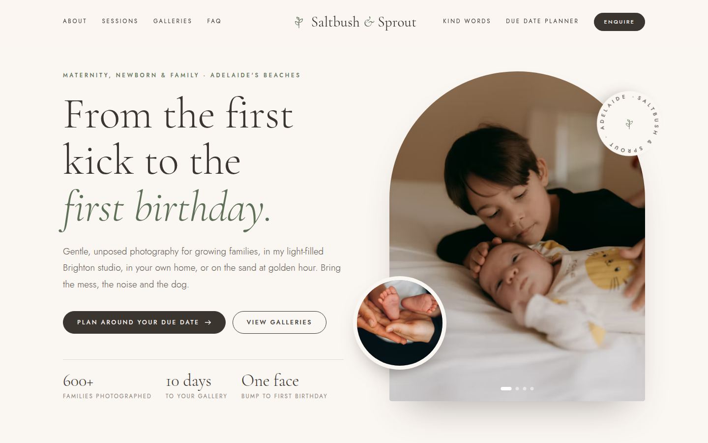 Saltbush & Sprout sample homepage on a laptop