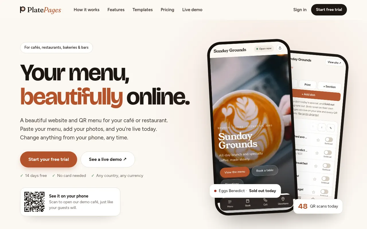 PlatePages homepage