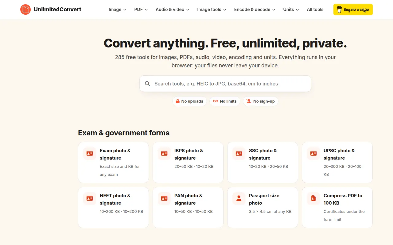 UnlimitedConvert homepage